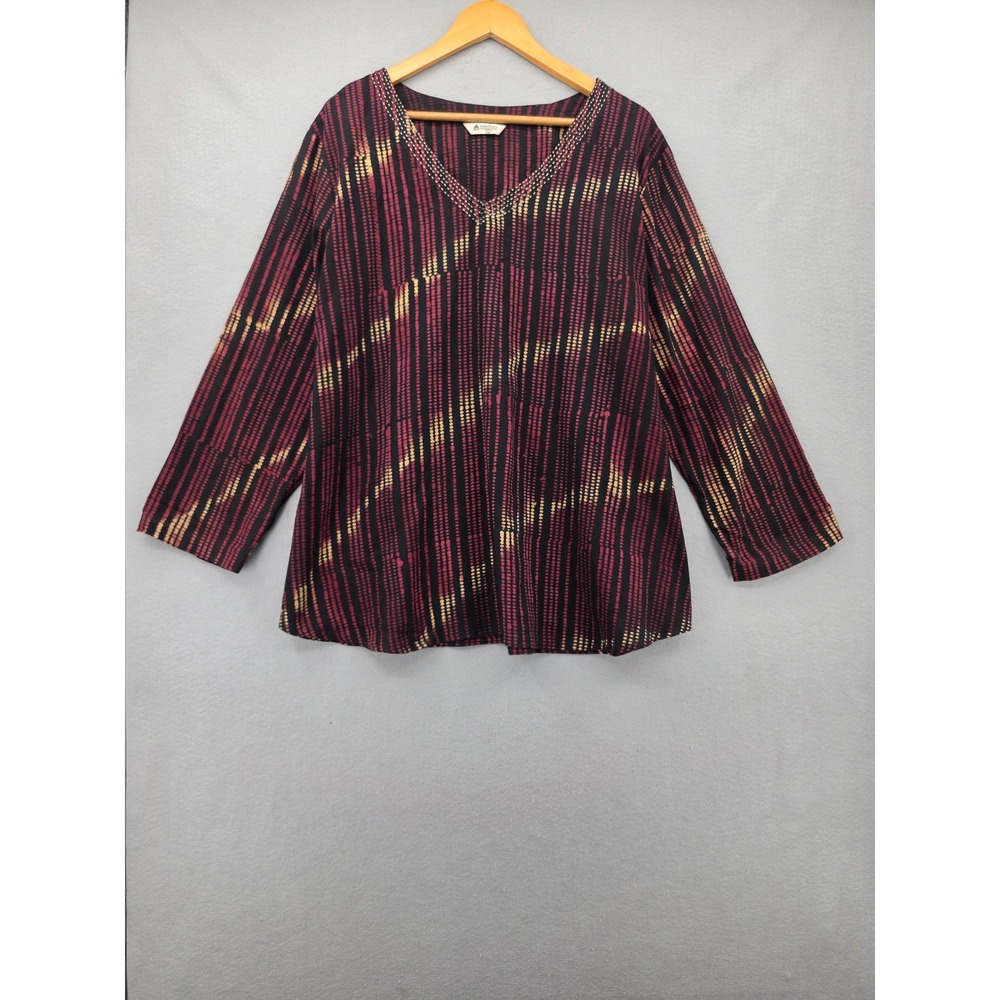 Marketplace Handwork of India Tunic Top 2W Cotton Boho Red Black Blouse